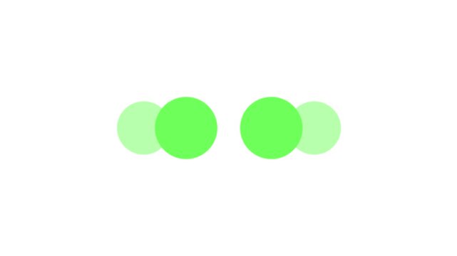 Green loading dots animation. Three circles buffering icon loop. Website or app interface waiting status indicator. Minimal flat design motion graphic on white background.