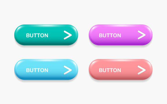 Set of 3D generate buttons with vibrant neon gradient borders and magic sparkles. Glossy white and blue elements for content creation and futuristic software design. Vector illustration on background.