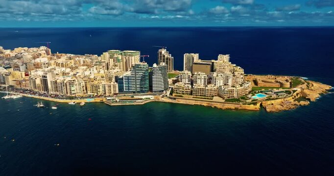 Aerial view of Sliema with modern real estate and a beautiful waterfront. Malta, Mediterranean, Europe