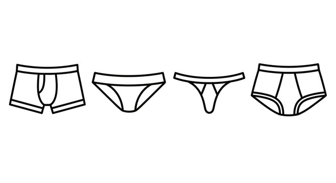 Set of Underwear Icons: Boxer Briefs, Briefs, Thong, and Bikini - Line Art