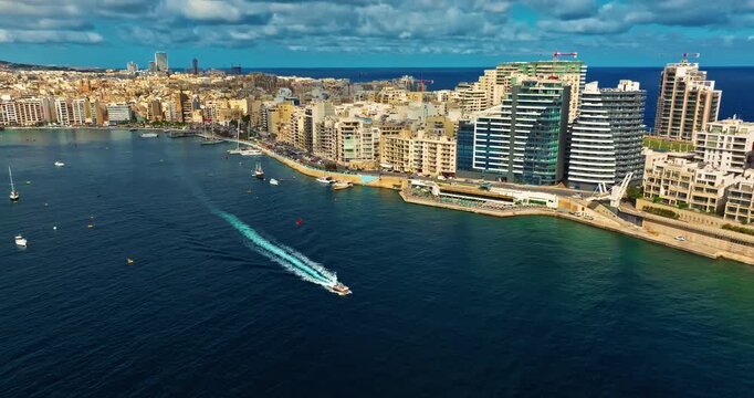 Aerial view of Sliema with modern real estate and a beautiful waterfront. Malta, Mediterranean, Europe