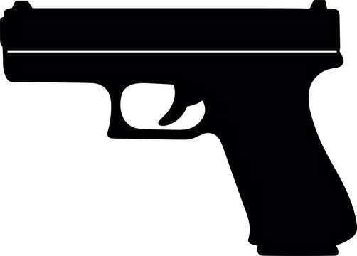 Handgun Pistol Side Profile Icon Vector Silhouette Black and White Cricut Design