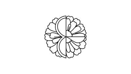 Fototapeta premium A symmetrical floral design in black outline on white, suggesting a stylized flower
