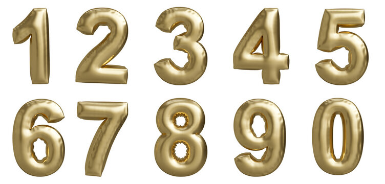 Gold bubble numbers text isolated on white background, 3d render