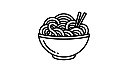 A simple black and white illustration of noodles in a bowl with chopsticks