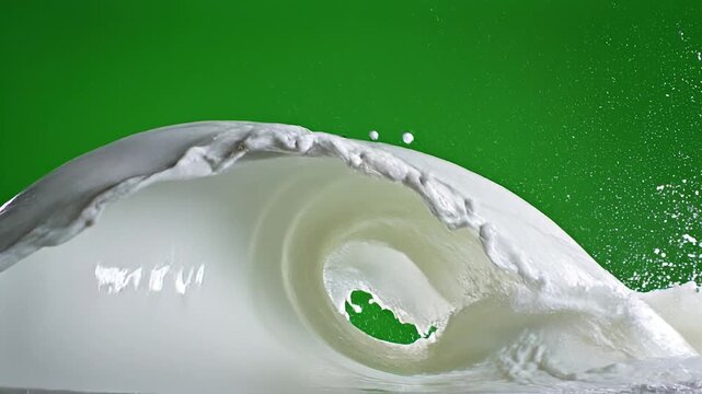 Wave Style Milk Splash on Green Screen Background