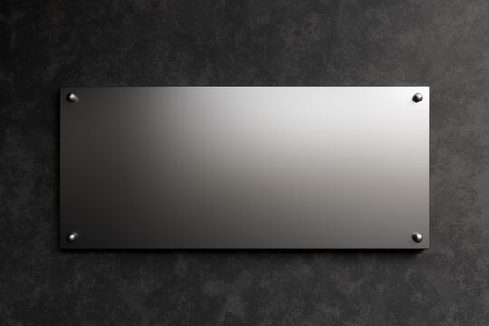 Blank metal wall sign mock up, Office rectangle signage. Clear, empty nameplate template, copy space. 3d render
