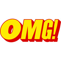 Yellow 3D OMG Word Typography with Red Shadow