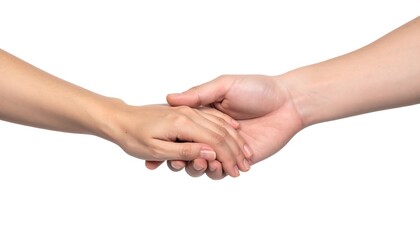 Close-up of two hands holding each other gently, symbolizing connection and support.