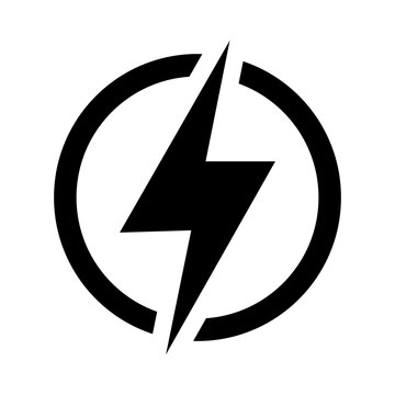 Lightning Bolt Power Icon, Energy and Electricity Symbol in Circle