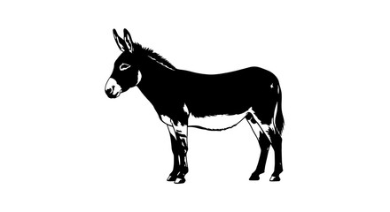 Obraz premium Black and white illustration of a donkey standing in profile view