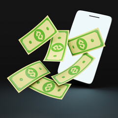 Digital Currency Symbol and smartphone. 3d render illustration.