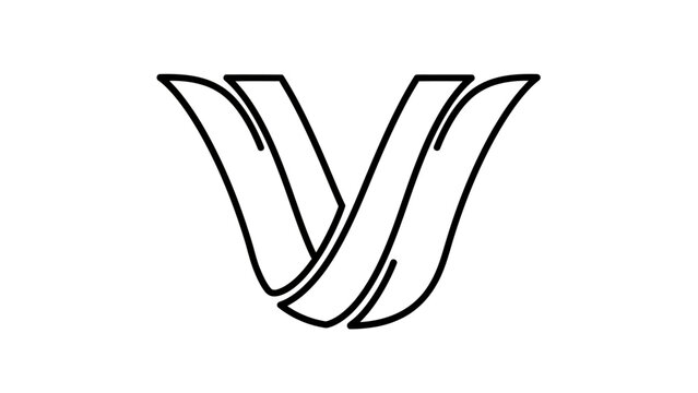 Bold black outline of a stylized "V" shape composed of flowing, parallel lines