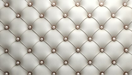 Fototapeta premium White fabric with diamond pattern tufting, pearl accents creates elegant texture. This luxurious material is perfect for interior design, fashion, decorative purposes, adding touch of sophistication.
