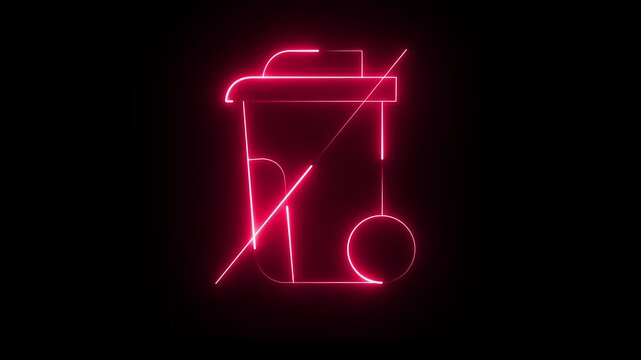 Glowing red neon delete trash can animation on a black background, data management, removal, digital interface, or system security