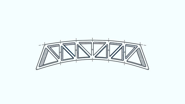A black and white illustration depicts a curved, truss-like structure
