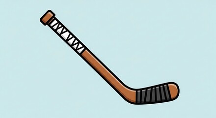 Wooden hockey stick with tape detail on a light blue background.