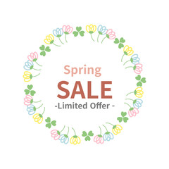 春のセール用の手描きの花の円形フレーム