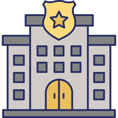 Police Station Icon &ndash; Law Enforcement Building Colored Outline Symbol for Justice & Security