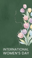 Profile silhouette of a woman with floral elements for International Women's Day  