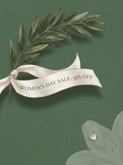 Women's Day sale banner with green background and floral details  