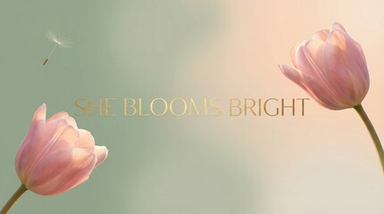 Soft pink tulips blooming with gentle light on pastel background  