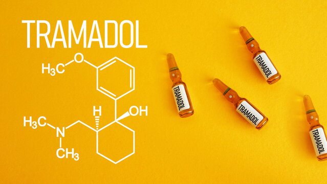 Tramadol Pain Management Concept, Prescription Opioid Analgesic for Moderate and Severe Pain Treatment, Healthcare and Pharmacology Medication Background