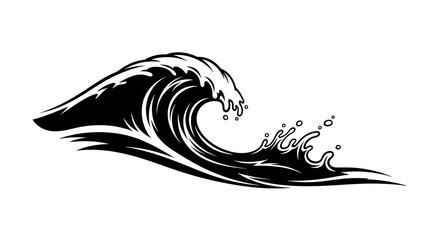 Powerful Ocean Wave Black and White Stylized Illustration