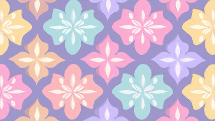 Colorful floral pattern with geometric shapes and soft pastel hues, creating vibrant