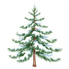 Fototapeta premium Green Pine Tree Covered with Snow a Winter Holiday Symbol on White Background