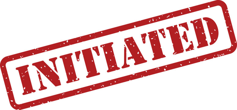 A bold red grunge rubber stamp mark prominently displays the word INITIATED against a bright white background