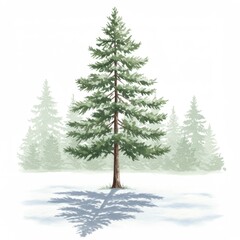 Fototapeta premium Evergreen Tree Covered with Snow in Winter Forest with Soft Background and Shadows