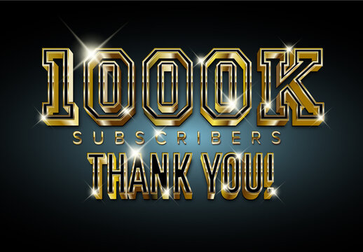1000K Subscribers Celebration Golden 3D Text Banner