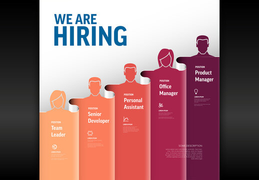 We Are Hiring Banner with Professional Job Positions and People Silhouettes