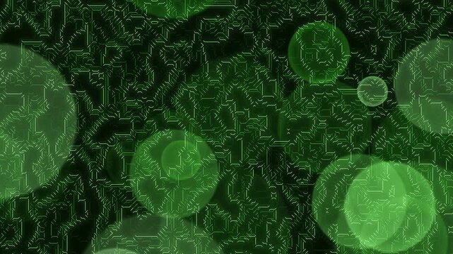 Microscopic cells footage video under green light, displaying cellular structures, in a laboratory setting, with a scientific concept.