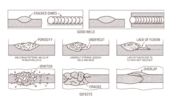 Weld Bead Pattern Graphic Set - Stacked Dimes Quality and Porosity Defect Textures Isolated on White