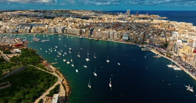 Aerial view of Sliema with modern real estate and a beautiful waterfront. Malta, Mediterranean, Europe