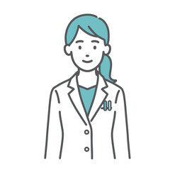 Fototapeta premium 笑顔の女性医師・薬剤師のイラスト（白衣・正面）