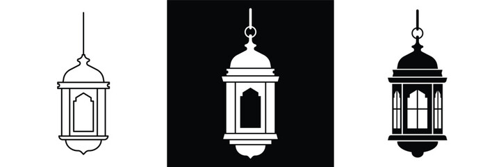 Obraz premium This silhouette icon illustrates a traditional hanging lantern, commonly associated with warmth, light, spirituality, and festive ambiance