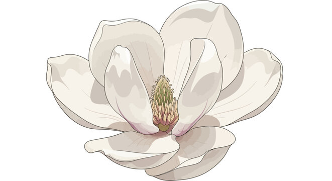 Elegant white magnolia flower botanical illustration