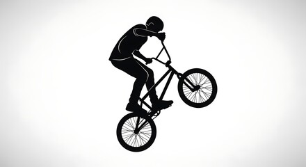 Obraz premium BMX Rider Silhouette Performing Wheelie Trick Minimal Illustration