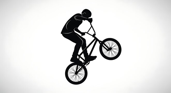 BMX Rider Silhouette Performing Wheelie Trick Minimal Illustration