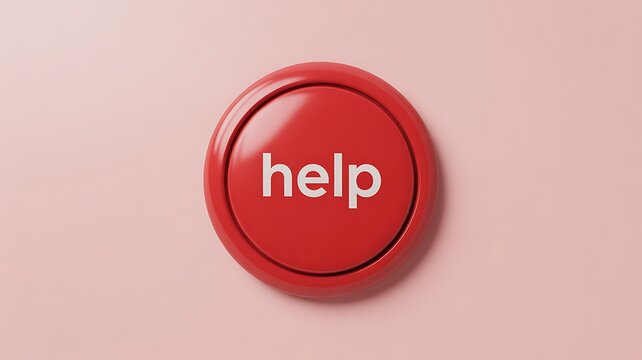 Red help button, assistance icon, emergency button, support symbol