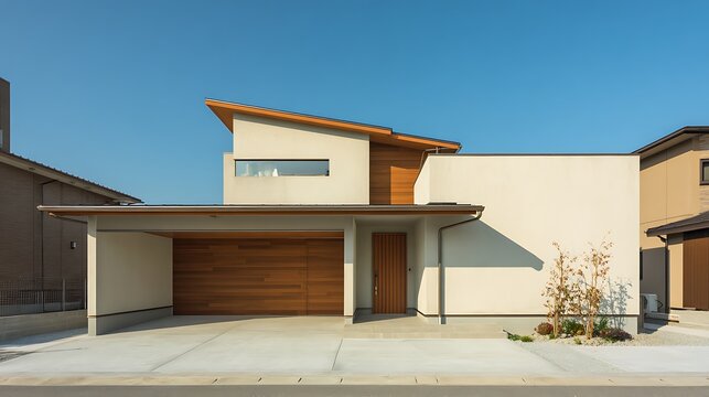 Suburban Home Exterior in Golden Hour Light / ゴールデンアワーの光を浴びる郊外の住宅の外観