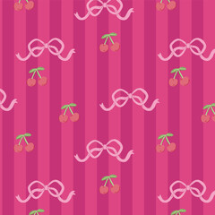 Cherry bow pattern swatch available in swatches panel cute pink striped background with hand drawn bows and cherries