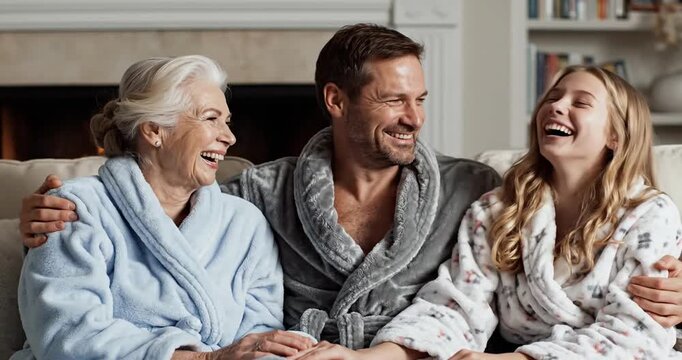 Family in Robes Sitting Together.