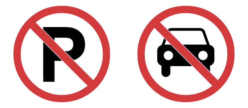 No Parking and No Car Traffic Sign Set featuring a collection of standard red and blue prohibition icons for road regulation, parking restrictions, and vehicle safety enforcement.