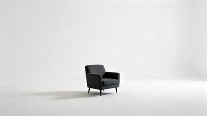 Obraz premium Minimalist dark armchair with wooden legs against a clean white background