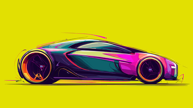 vector illustration of a supercar multicolor isolated on yellow banner poster 