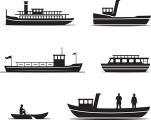 Obraz premium collection of various boat silhouettes on white background